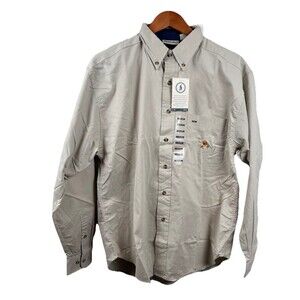 Vintage NWT Resolute Bay Mens Medium Long Sleeve Shirt Beige Cotton Tag